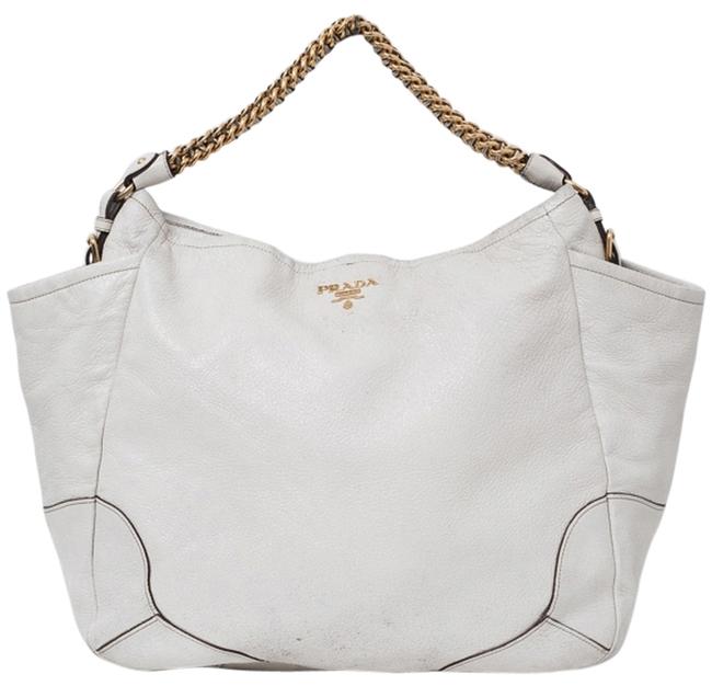 Prada Lux Cervo Chain Tote Metallic White Leather Shoulder Bag