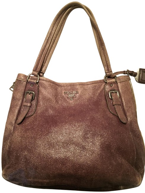 Prada Ombre Lux Cervo Taupe Leather Shoulder Bag