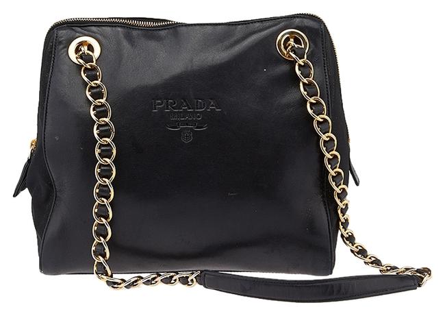 Prada Chain Black Nylon Leather Shoulder Bag