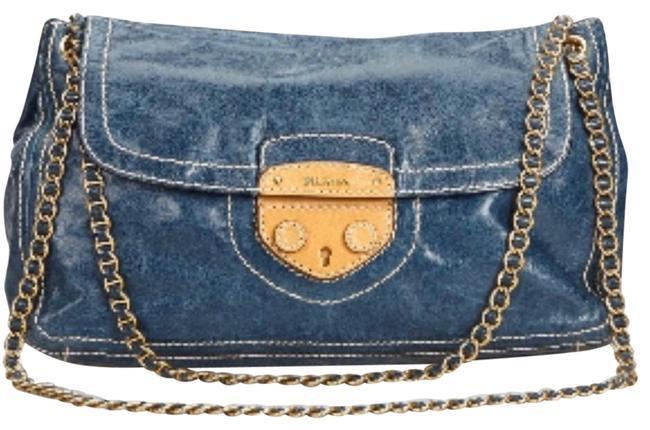 Prada Chain Blue Leather Shoulder Bag