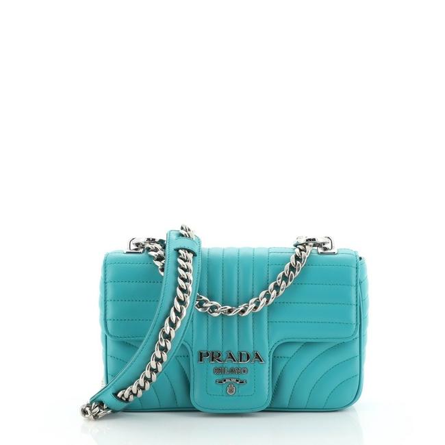 Prada Chain Flap Diagramme Quilted Small Green Leather Shoulder Bag
