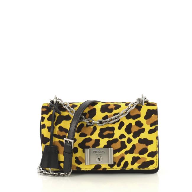 Prada Chain Flap Pony Hair and Medium Yellow Nylon Shoulder Bag