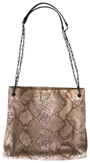 Prada Chain Handle Brown Snakeskin Leather Shoulder Bag
