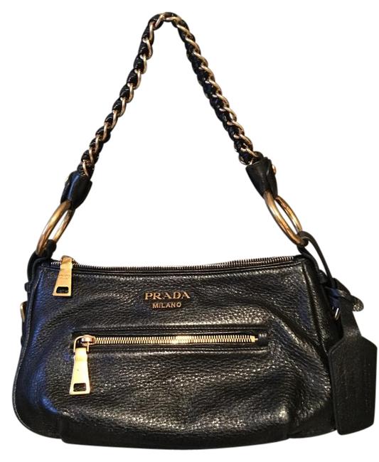Prada Chain Link Black Deerskin Leather Shoulder Bag