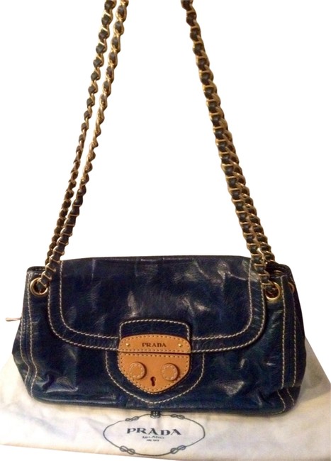 Prada Chain Navy Leather Shoulder Bag