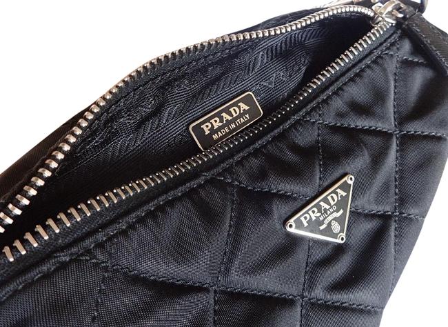 Prada Chain Quilted Tessuto Round Black Canvas and Leather Shoulder Bag