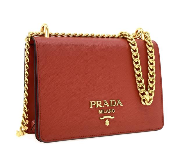 Prada Chain Red Saffiano Leather Shoulder Bag