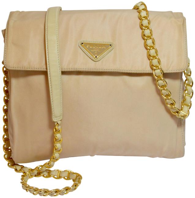 Prada Chain Three Compartments Bone Tessuto Shoulder Bag