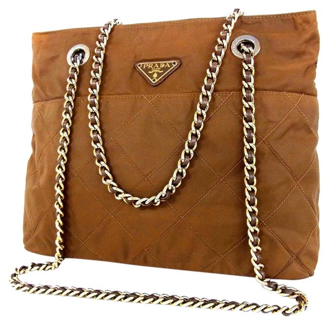 Prada Tote Chain Brown Nylon Shoulder Bag