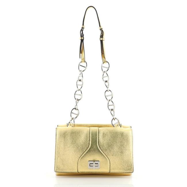 Prada Chain Turnlock Flap Small Gold Metallic Leather Shoulder Bag