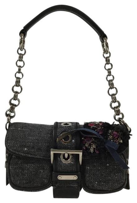 Prada Charcoal Tweed Shoulder Bag