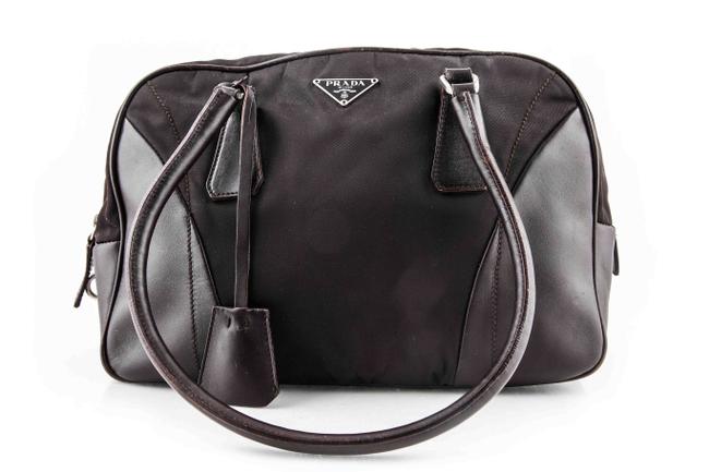 Prada Chocolate Leather Handbag Brown Nylon Shoulder Bag
