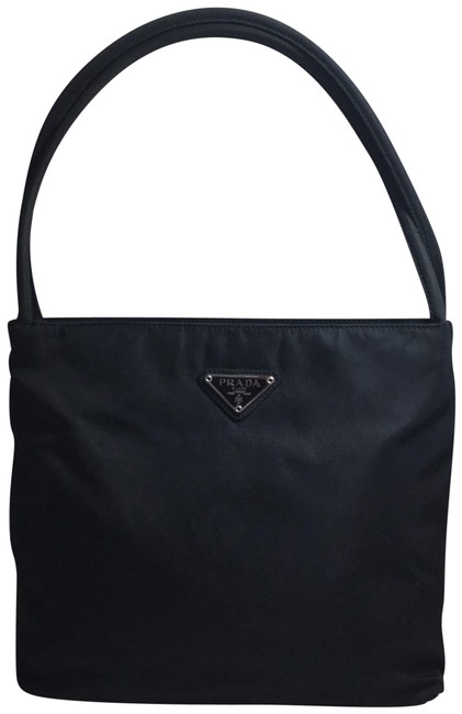 Prada Chrome Center Logo Black Nylon Shoulder Bag