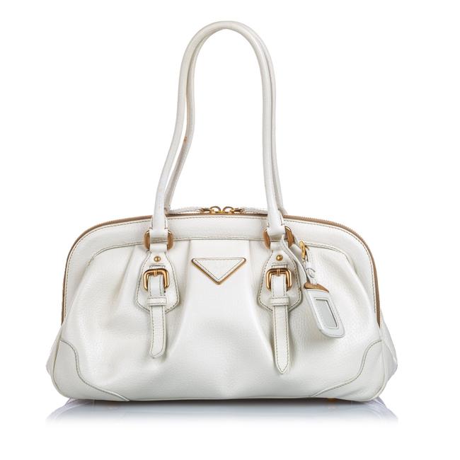 Prada Cinghiale Frame White Leather Shoulder Bag