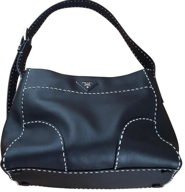 Prada City Calf Black Leather Shoulder Bag