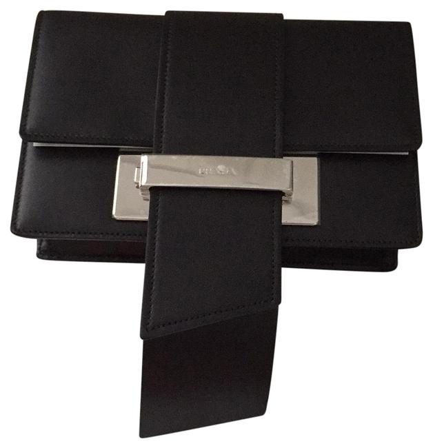 Prada City Calf Ribbon Black Leather Shoulder Bag