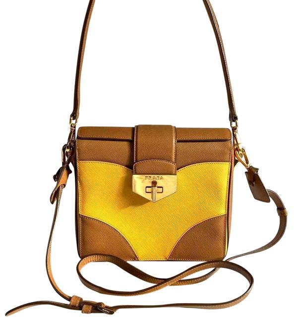 Prada City WhiteYellow BrownYellow Leather Shoulder Bag