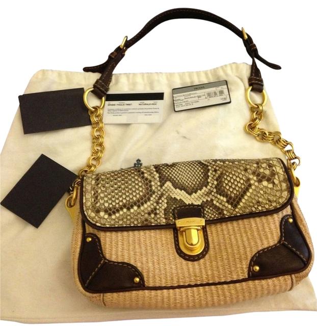 Prada Classic 2010 Straw Python Leather Shoulder Bag