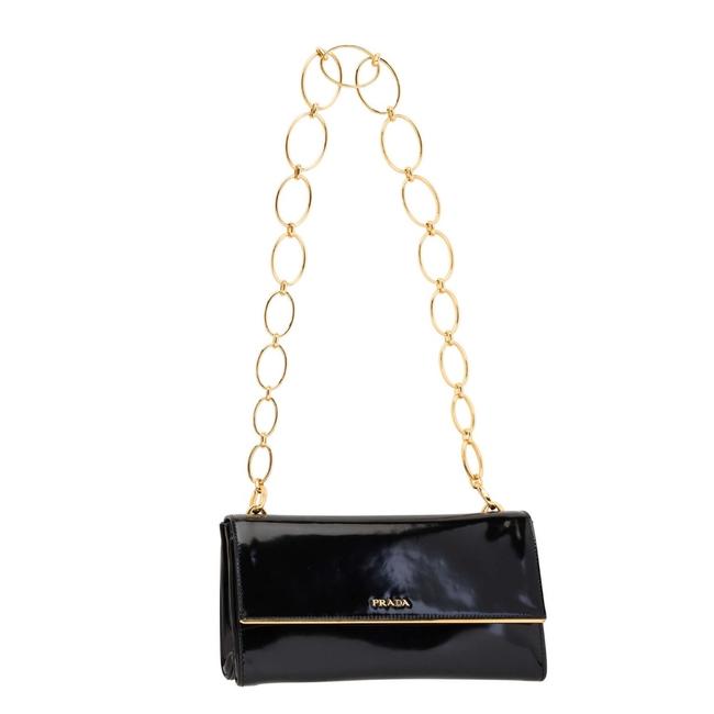 Prada Pattina Clutch  Black Patent Leather Shoulder Bag