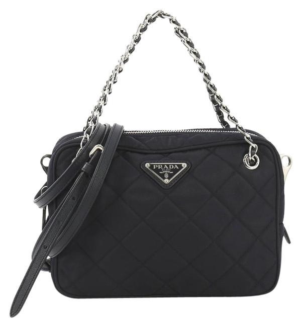 Prada Convertible Quilted Medium Navy Tessuto Shoulder Bag