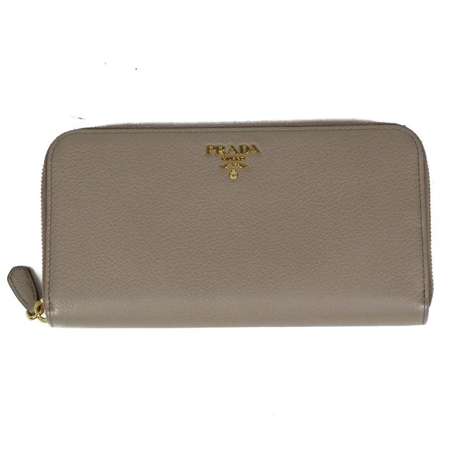 Prada Corolle New: Zip around Continental Wallet Taupe Leather Shoulder Bag
