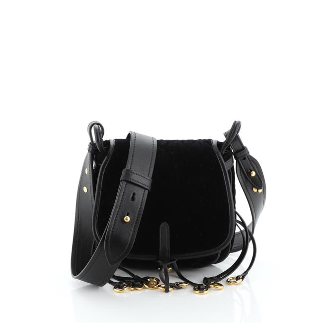 Prada Corsaire Quilted Small Black Velvet with Calfskin Shoulder Bag