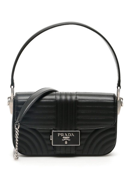 Prada Cr Diagramme Emblem Black Leather Shoulder Bag