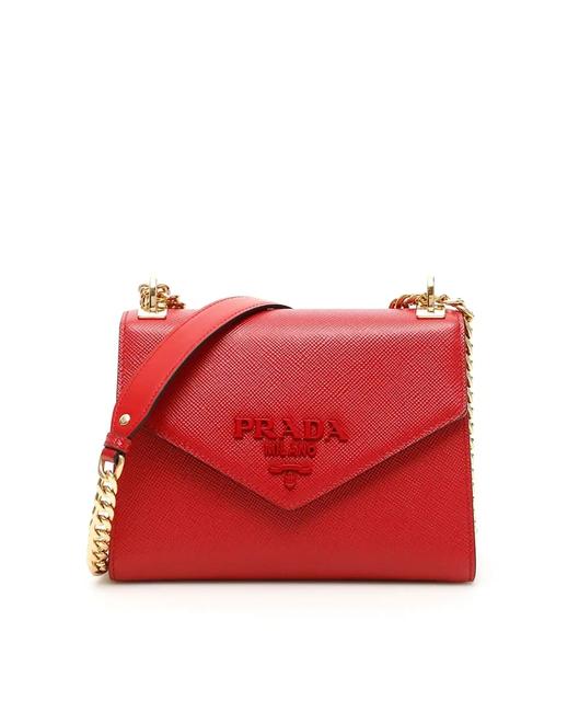 Prada Cr New Monochrome Red Leather Shoulder Bag