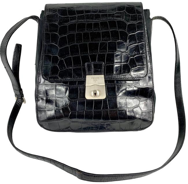 Prada Alligator Purse Black Tessuto Nylon Shoulder Bag