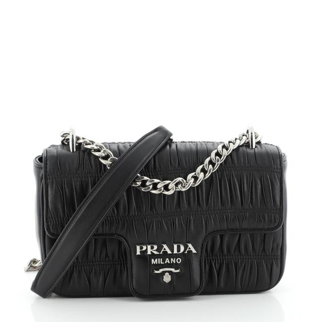 Prada Crossbody Chain Flap Nappa Gaufre Small Black Leather Shoulder Bag