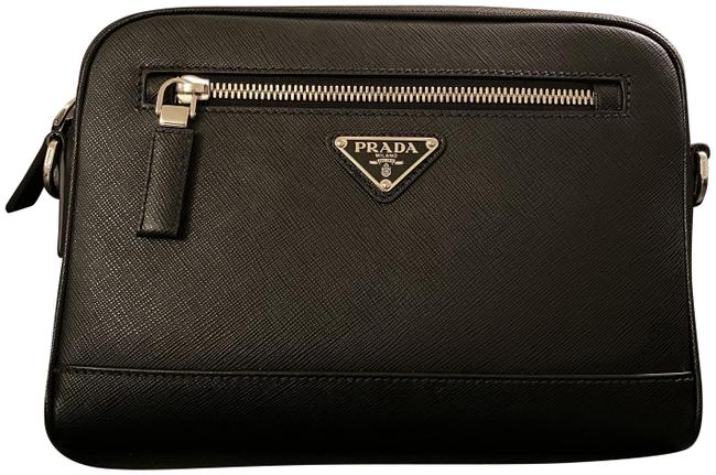 Prada Crossbody Clutch Saffiano Wristlet New Black Leather Shoulder Bag