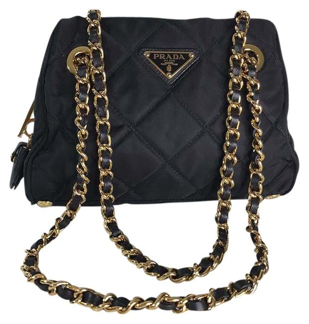 Prada Crossbody Golden Hardware Black Nylon Shoulder Bag