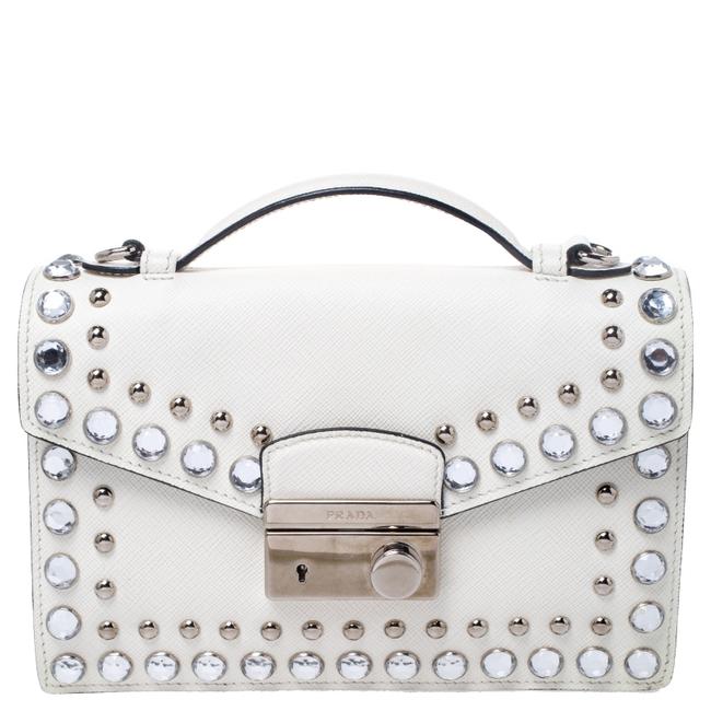 Prada Crossbody Off Studded Saffiano Mini Sound White Leather Shoulder Bag