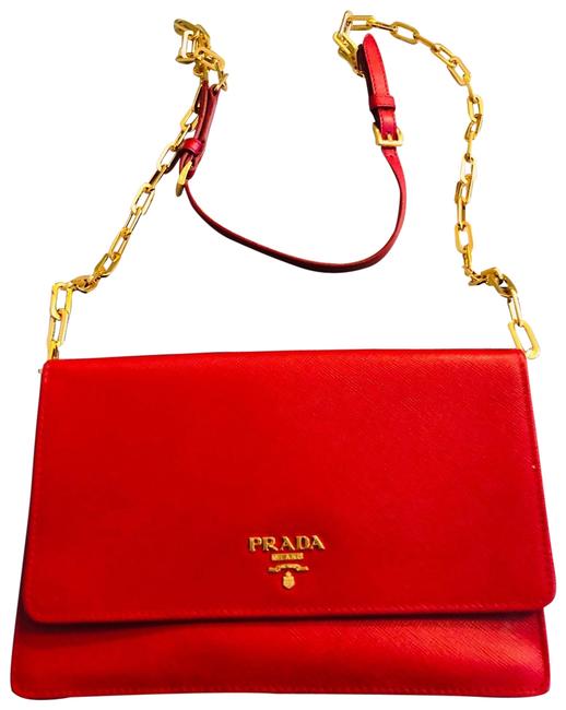 Prada Crossbody Wallet Red Saffiano Leather Shoulder Bag