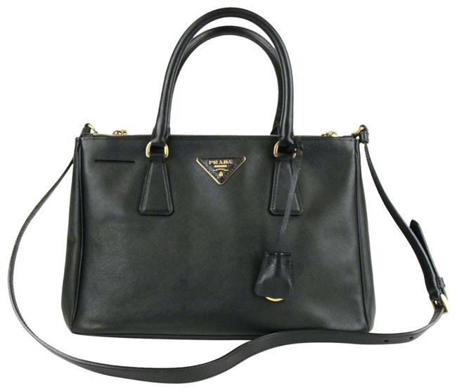 Prada Crosshatch Grain Saffiano Black Leather Shoulder Bag