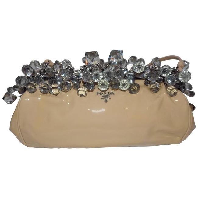 Prada Clutch Crystal Encrusted Nude Patent Leather Shoulder Bag