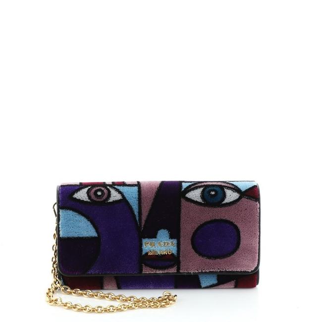 Prada Cubist Wristlet Flap Wallet Printed Multicolor Velvet Shoulder Bag