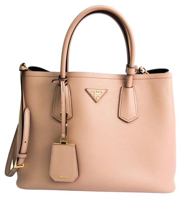 Prada Cueil Bn2775 Womens Tote Pink Beige Saffiano Shoulder Bag