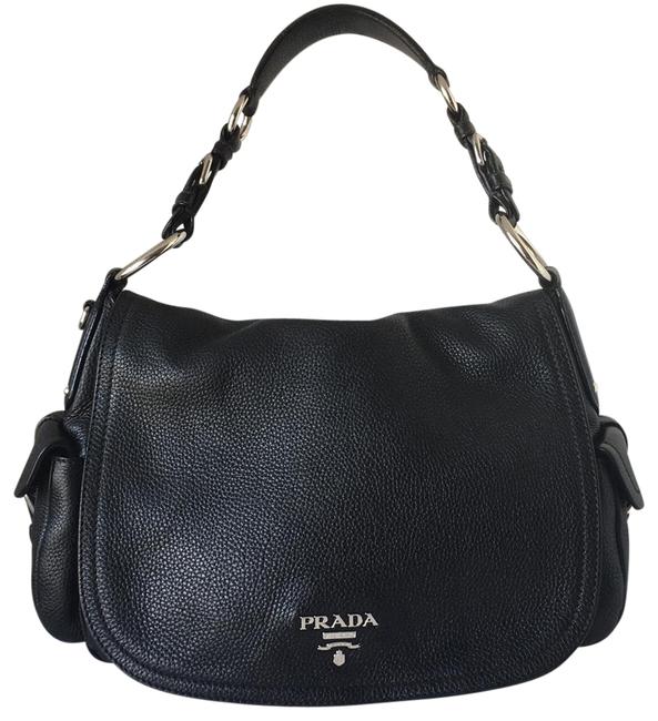 Prada Daino Flap Black Leather Shoulder Bag