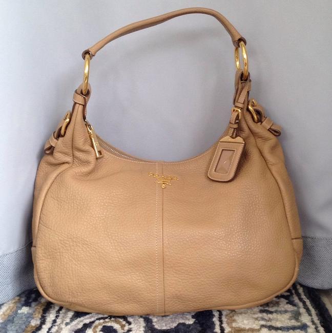 Prada Daino Vitello Camel Leather Shoulder Bag