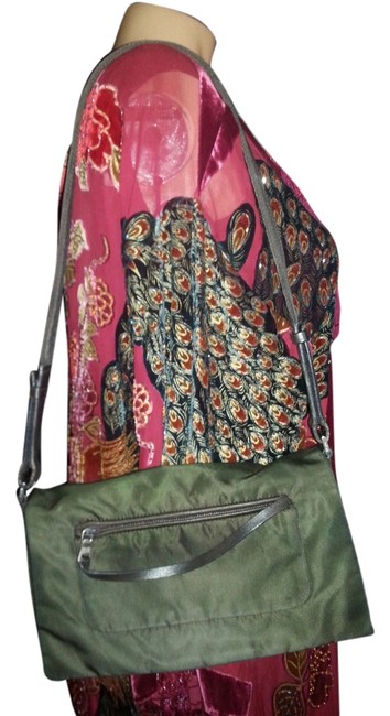 Prada Dark And Green Olive Nylon Leather Shoulder Bag