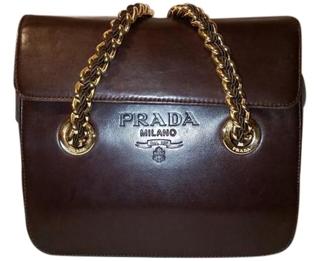 Prada Dark Brown Leather and Nylon Shoulder Bag