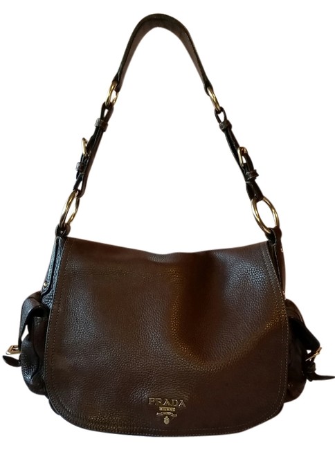 Prada Dark Brown Soft Pebbled Leather Shoulder Bag