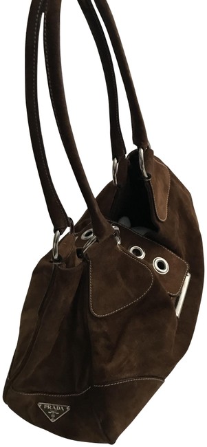 Prada Dark Brown Suede Leather Shoulder Bag