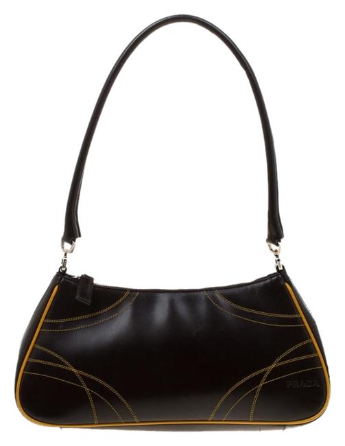 Prada Dark BrownYellow Brown Leather Shoulder Bag