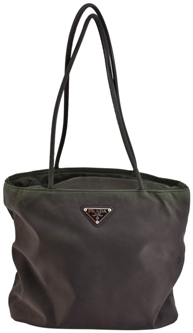 Prada Dark Olive Vela Nylon  Logo Tote V  Shoulder Bag