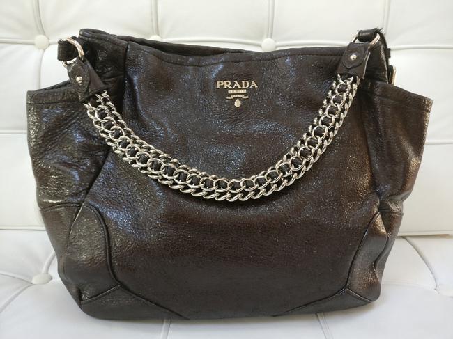 Prada Deerskin Cervo Chain Black Espresso Brown Leather Shoulder Bag
