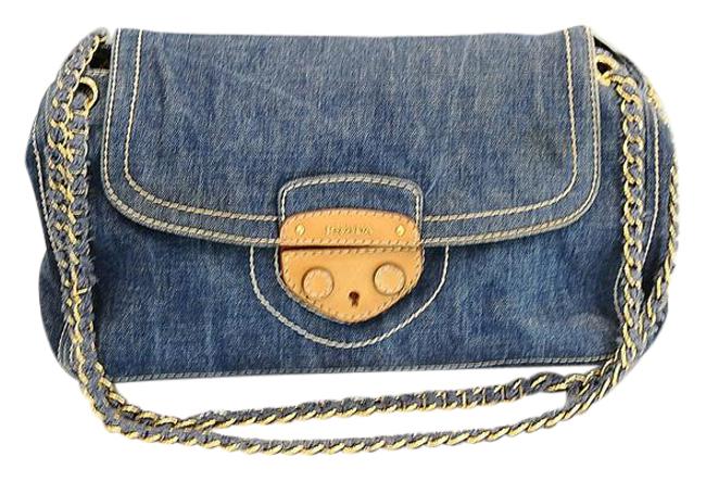 Prada Flap Denim Blue Cotton Shoulder Bag