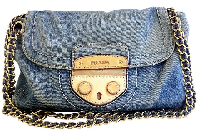 Prada Denim In Avio Blue Canvas Shoulder Bag