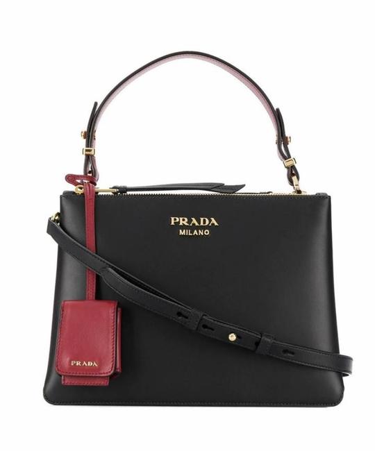 Prada Deux Small Black Leather Shoulder Bag